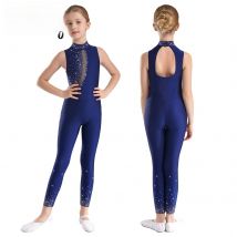 Kids Girl Sleeveless Figure Skating Full Bodysuit Jumpsuit Ballet Dance Gymnastics Leotard Tank Rhinestones Tank Unitard Costume
