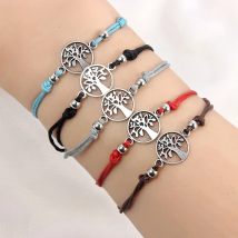 12 Pcs Antique Silver color Tree Of Life Shape Alloy Charm Bracelet Cord Bangle For Women Men Fashion Jewelry With Birthday