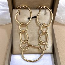 Flashbuy Gold Color Women's Necklace Fashion Alloy Metal Irregular Geometric Round Link Choker Fashion Jewelry Gift