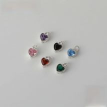 1PC Solid 925 Sterling Silver Zircon Heart Charm Pendant for DIY Bracelet Necklace Making Fine Jewelry Finding