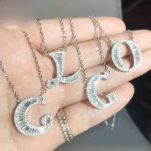 original 925 silver 26 letters Alphabet pendant  2019 new shiny Simulated Diamond necklace charms lady women females jewelry
