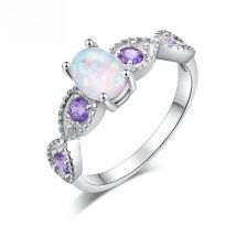 CiNily White Fire Opal Oval Stone Rings Silver Plated Lilac Purple Zirconia Crystal Engagement Wedding Fully-jewelled BOHO Woman