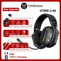 Onikuma Gt808 Three Mode with Mic E-Sports Wireless Gaming Headset Rgb Lighting Supports Bluetooth 5.3 / 2.4g / Aux 3.5mm
