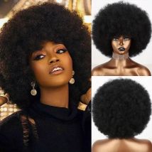 Air cabin Afro Curly Perücken flauschige Echthaar Perücken für Frauen Maschine gemacht Afro Puff Perücken mit Pony Bouncy Soft Natural Styling Perücke