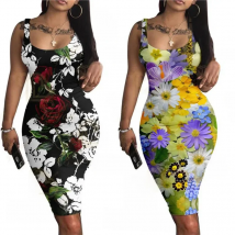 Summer Dresses Female Flowers Rose Pink 2022 Women's Sexy Tank Dress Sleeveless Basic Midi Club Dresses for Wife Gift