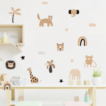 Boho Cartoon Cute Rainbow Safari Animals Star Nursery Wall Decals Art Posters Gifts Kids Room Girls Bedroom Sticker Home Decor