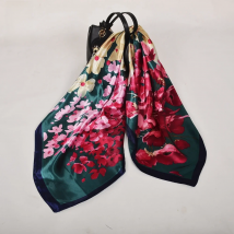 Winter Green Pink Women Scarf Hijab Fashion Floral Design Satin Square Scarves Foulards Spring Fall Head Scarves Shawl 90*90cm