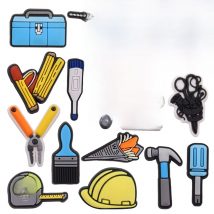 1-17PCS PVC Shoe Charms Fit Wristbands Tool Brush Pliers Scissors Screwdriver Wrench Hammer Hole Slipper Shoe Decoration Buckle