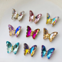 10Pcs Butterfly Nail Art Designer Charms 3D-Luxury Crystal Butterfly Nail Art Decor 12X10mm Alloy Butterfly Manicure Rhinestone*