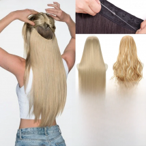 No Clips Natural Hair Extension Synthatic Artificial Long Straight Hairpiece Blonde Black Mixed Color False Hair Piece For Women