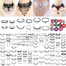 Lace Gothic Floral Choker Necklace for Women Velvet Rose Beads Sexy Fashion Flower Party Accessory for Girls