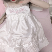 Japanese Sweet Lolita Style Pajamas Mini Dress Women Cute Lace Embroidery Straps Nightgowns Kawaii Girls Harajuku Sleepshirts