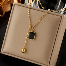 DIEYURO 316L Stainless Steel Zircon Necklace For Women Designer Gold Color Square Bead Pendant Necklaces Girls Body Jewelry Gift