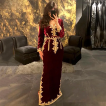Smileven Morocco Caftan Evening Dresses V Neck Mermaid Prom Dress Velvet Long Sleeve Formal Evening Party Dress Customized