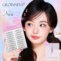 GROINNEYA DIY Wimpern-Cluster-Set, natürliche Manga-Wimpern, einzelne Wimpernverlängerung, weiche, dünne, natürliche lange Wimpern, lockiges Make-up
