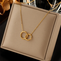 DIEYURO 316L Stainless Steel Double Ring Pendant Necklace For Women Fashion Gold Color Ladies Clavicle Chain Girls Body Jewelry