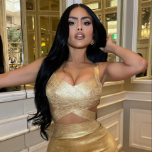 HQBORY Sexy Silver Gold Metallic Bandage Crop Top 2023 For Women Club Cocktail Criss Cross Hollow Out Bodycon Camis XL Tank