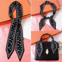115cm Tied bag Handle silk scarf small Ribbon Twill Silk Skull Black and White Korean Version All-match Striped Small Silk Scarf
