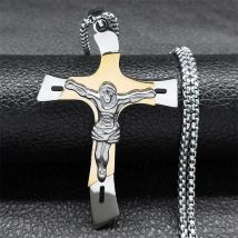 Cross Jesus Crucifix Stainless Steel Multilayer Pendant Necklace Gold Silver Color Male Necklace Jewelry collier homme NXH43S02