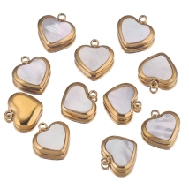 5pcs/lot Gold Plated Stainless Steel Heart Charms Pendants with Natural Shell for DIY Earrings Bracelet Jewelry Making Wholesale