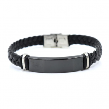 Custom logo Name Engrave Leather Bracelet Black Color customize Stainless Steel Bracelets For Women Men ID Bracelet