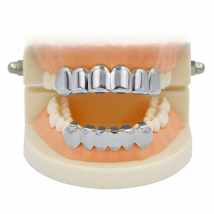 TOPGRILLZ New Fit Gold Silver Plated HIP HOP Teeth Grillz Top & Bottom Vampire Fangs Tooth Grills Caps Set With Silicone