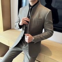 Korean Style Men's Suit Set Slim Fit Business Suit Wool Blazer Two-piece set Elegant Social Formal Men's Clothing 5XL-M