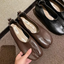 Bailamos Women Low Heel Split Toe Slippers Soft Bottom Loafers Microfiber Comfy Flats  Brief Ladies Moccasins Tabi Ninja Shoes