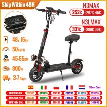 Potente patinete eléctrico de 800W, 48V, 15Ah, velocidad máxima, 50 km/h, alcance de 50km, neumáticos de 10 pulgadas, patinete plegable con doble absorción de impacto para adultos