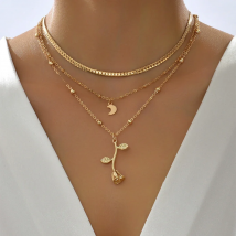 Bohemia Multilayer Moon Gold Color Pendant Necklaces For Women Rose Flower Choker Necklace 2022 Fashion Jewelry Party Gift