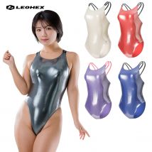 LEOHEX Lycra Swimsuit One Piece Bodysuit Sexy Back Design Japanese Style Glossy Shiny Finish for Swimming Fitness Photo Shoots