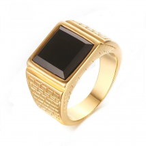 Fashion Gold Color Geometric Black Stone Ring Stainless Steel Minimalist Fine Jewelry For Men Women Party Gift