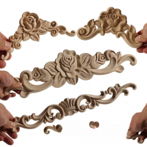 Unpainted Exquisite Classical Wood Decal Onlay Wood Applique Mouldings Floral Corner Wooden Furniture Decoration Accessories