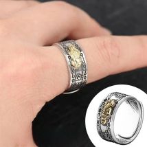 Feng Shui Pixiu Mani Mantra Protection Wealth Ring Amulet Wealth Lucky Open Adjustable Ring Buddhist Jewelry Ring