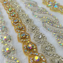 1 Yard Rhinestones Crystal Dress Applique silver beaded trim for wedding dress rhinestone lace and iron on sew on applique diy