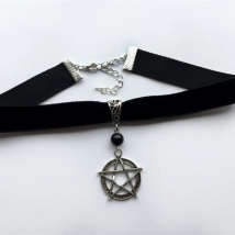 Goth Pentagram Choker with Black Onyx Choker Necklace Black Velvet with Statement Jewelry Large Charm Gothic Witchy Gift Pendant