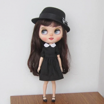 New Handmade Blyth Clothes Round Neck Short Sleeve Black Dress and Top Hat for Blythe OB24 Azone 1/6 Doll Accessories
