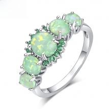 CiNily Lavish Big Green Fire Opal Stone Filled Rings Silver Plated CZ Zirconia Crystal Bohemia Boho Jewelry Woman Size 11 12
