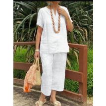 Short-sleeved Shirt Elastic Waist Pants 2-piece Set Loose And Casual Summer Fashion Elegant Solid 2 Piece Set Womens Clothing