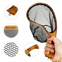 Aventik Tenkara Curved Wooden Fly Fishing Landing Net Super Light Fishing Net With Swivel Brass Lanyard Attachment Perfect