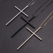 MHS.SUN Jesus Zircon Big Cross Necklace Unisex Simple Large Cross Pendant Necklaces for Men Women Couple Religion Jewelry Gift