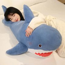 Fluffy Blue Shark Plush Toy With Sharp Teeth Big Red Mouth Kawaii Shark Stuffed Sea Animal Cuddle Plushie Cute Birthday Presents