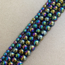 Natural Stone Rainbow Plated Hematite Round Loose Beads 4 6 8 10 MM 15" Strand Pick Size For Jewelry Making DIY