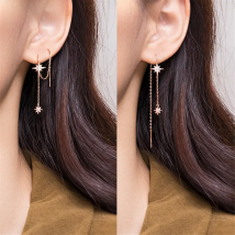 CIAXY Silver Color Inlaid Zircon Star Earrings for Women Temperament Aesthetic Long Tassel Ear Line Earring Luxury Jewelry Gift