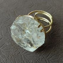 YYGEM Natural Clear Rough Quartz Druzy Raw Rings Gold Electroplate Resizable Size