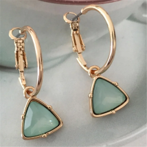 Korea New Fashion Women Cat's Eye Triangle Stone Pendant Hoop Earrings Small Simple Temperament Female Wedding  Jewelry