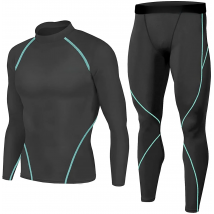 Findci Men's Sports Running Set Compression Shirt + Pants Skin-Tight Long Sleeves Quick Dry Fitness Tracksuit Gym Yoga Suits