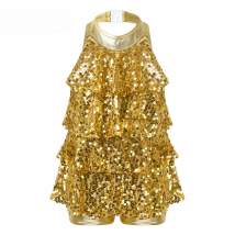Kids Halter Shiny Sequins Gymnastics Shorty Unitards Dress Girls Ballet Leotard Stage Performance Latin Jazz Dance Costume