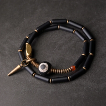 Tibetan Beads Black Agate Bracelet Vintage Processed Copper Vajar Zen Healing Jewelry Protective Accessories Men Women