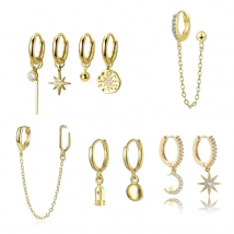 Silver Glod Color Moon Star Asymmetric Hoop Earring Fashion Micro Inlaid Zircon Earring Jewelry For Women Gifts Pendientes